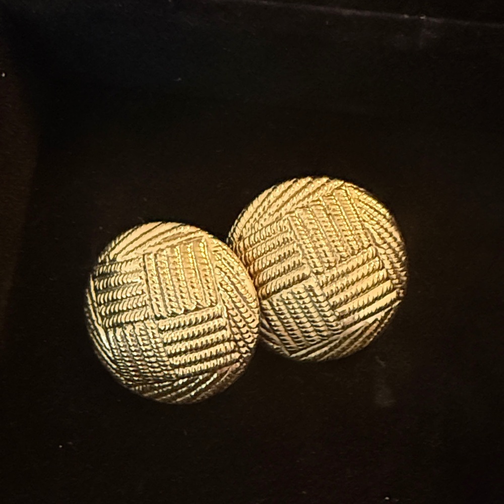 Vintage Gold Textured Button Clip On Earrings